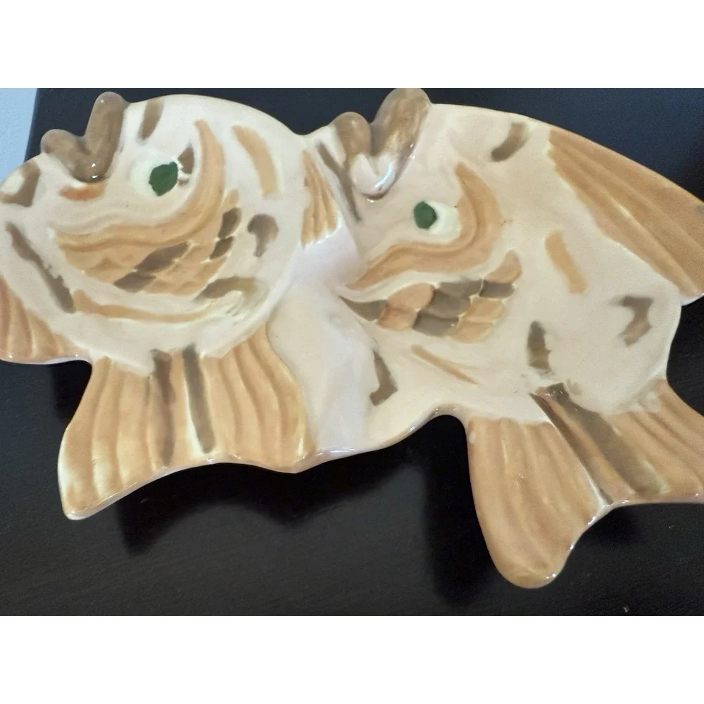 Vintage‎ Ceramic Porcelain Double Fish Dish Trinket Jewelry Organizer 8